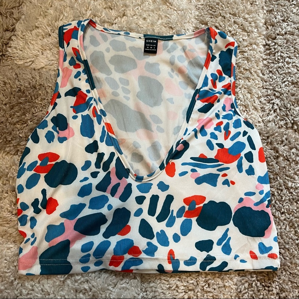 Shein plunging allover print tank top